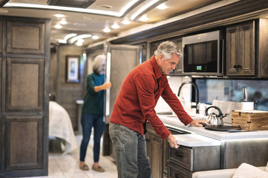 Bus interior kitchen