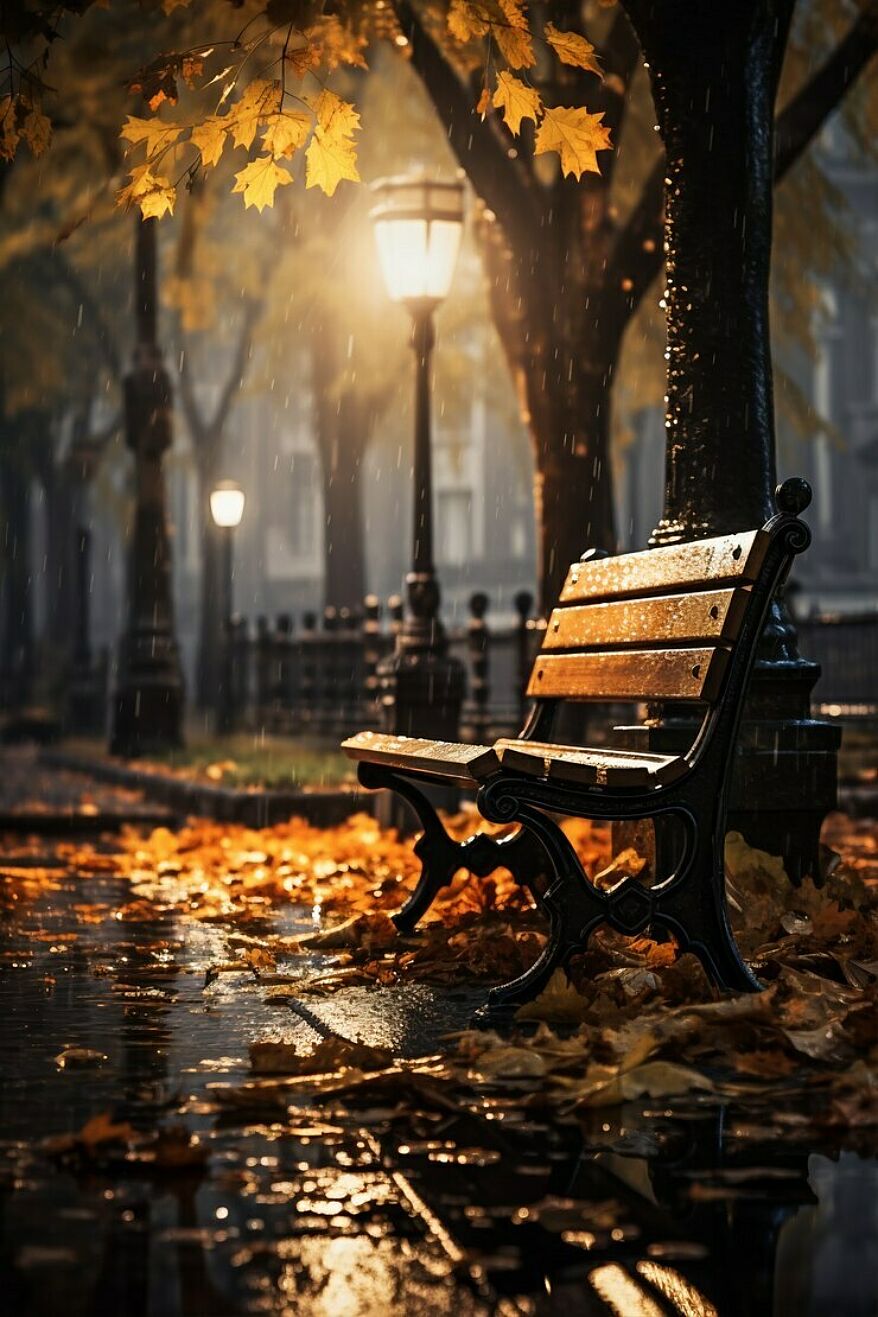 Autumn landscape with bench trees 23 2150719547