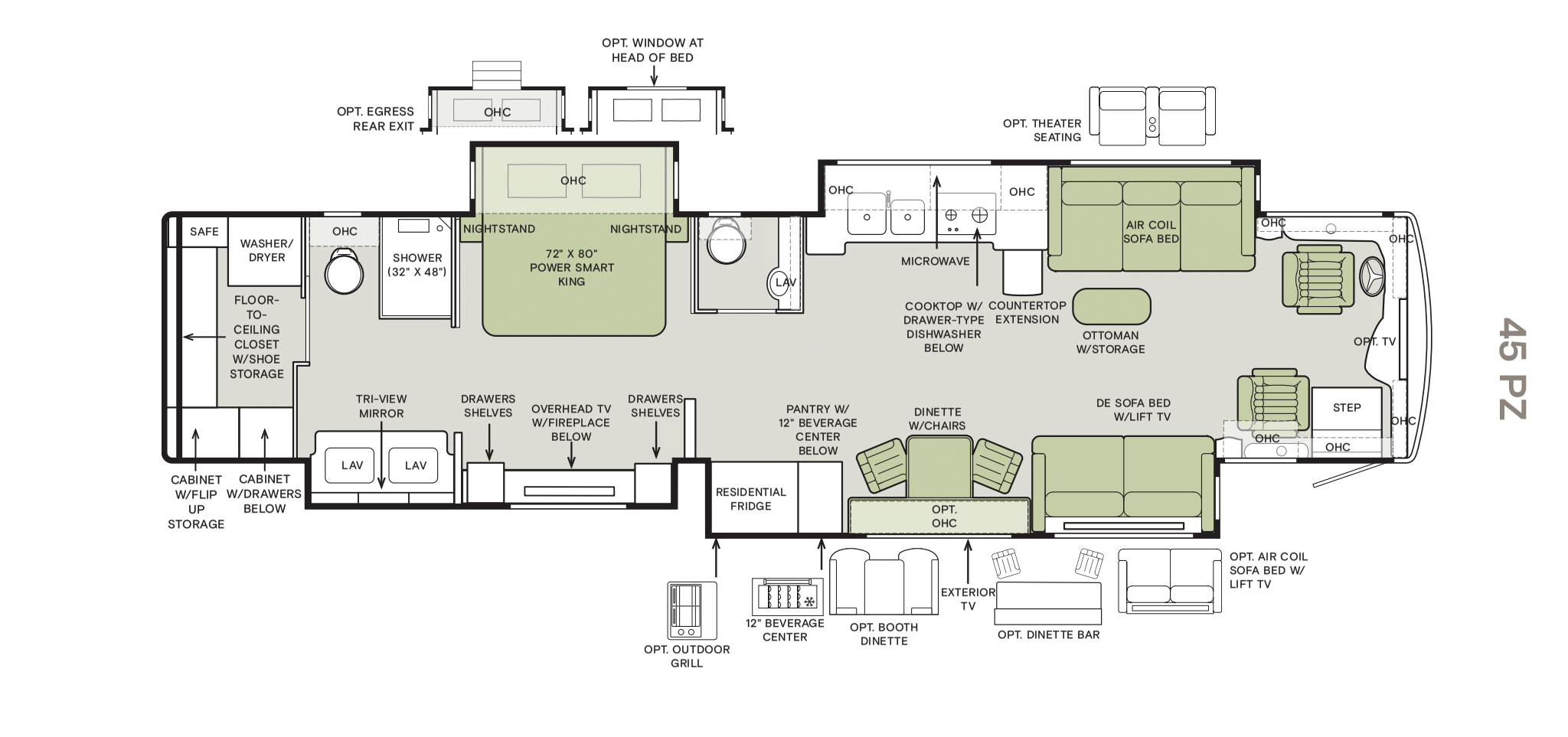 45 PZ (45' Bath & 1/2, Quad Slide, Walk-in Closet)