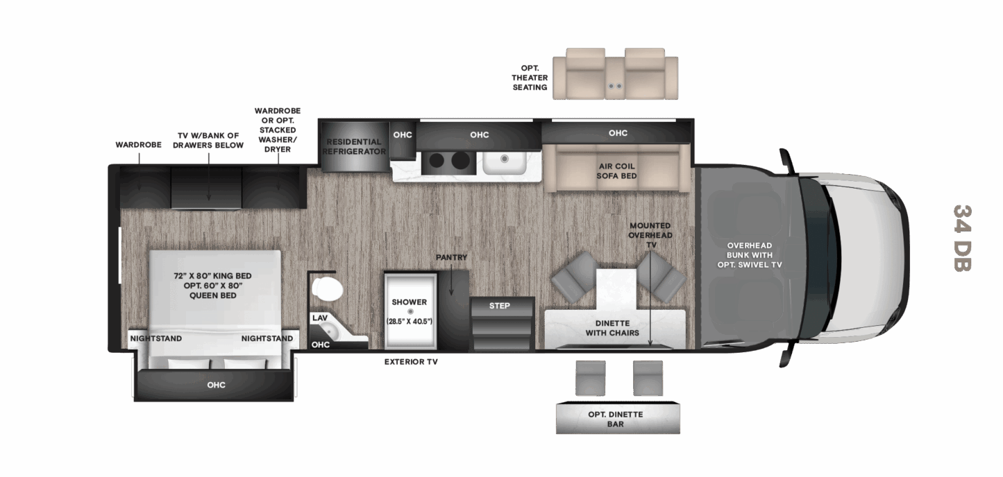 34 DB (35' Mid Bath, Dual Slide)