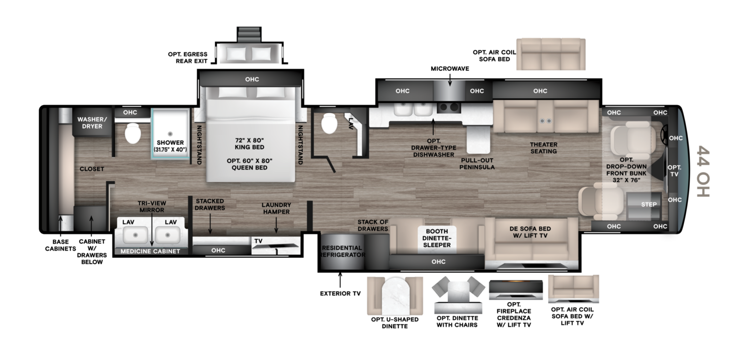 44 OH (45' Bath & 1/2, Quad Slide, Walk-in Closet)