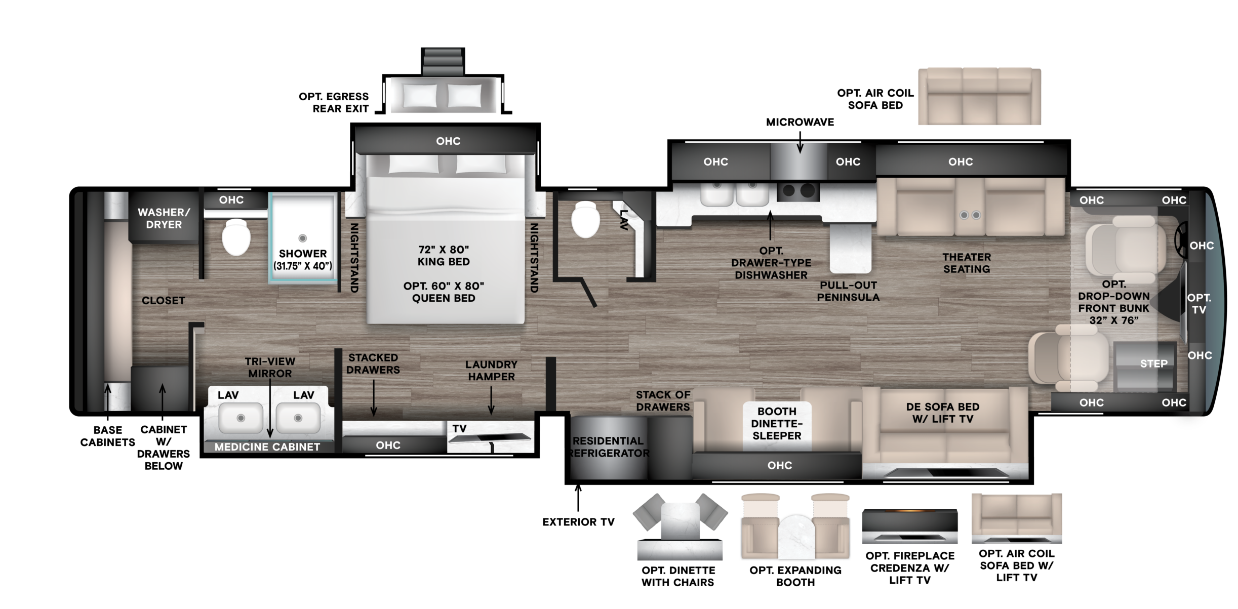 44 OH (45' Bath & 1/2, Quad Slide, Walk-in Closet)