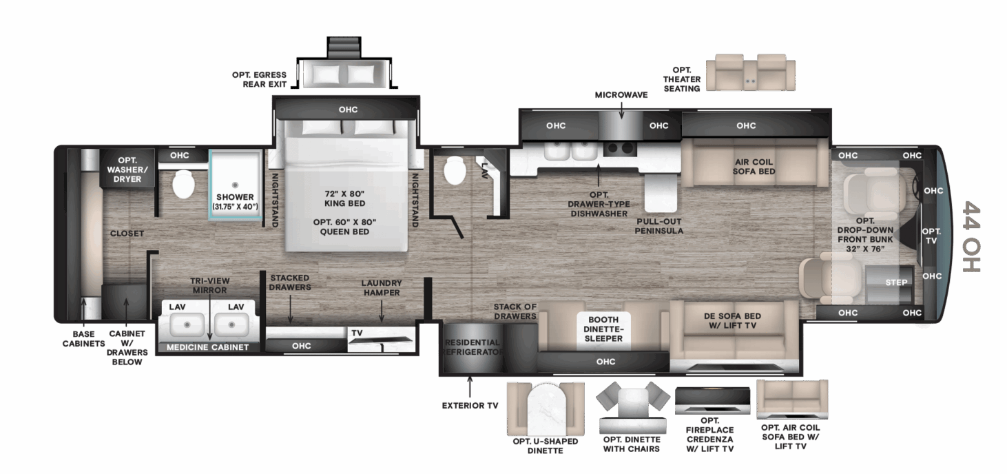 44 OH (45' Bath & 1/2, Quad Slide, Walk-in Closet)