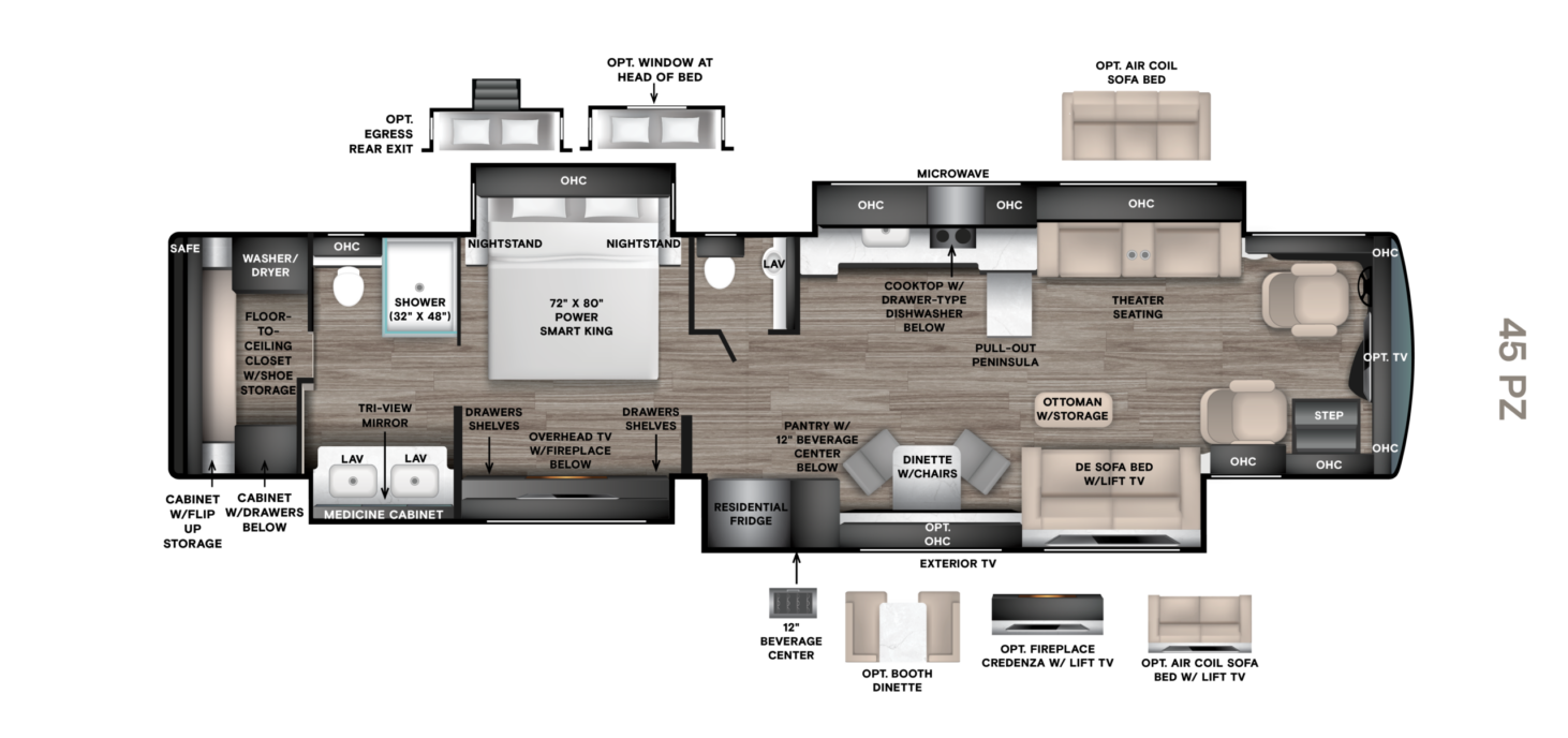 45 PZ (45' Bath & 1/2, Quad Slide, Walk-in Closet)