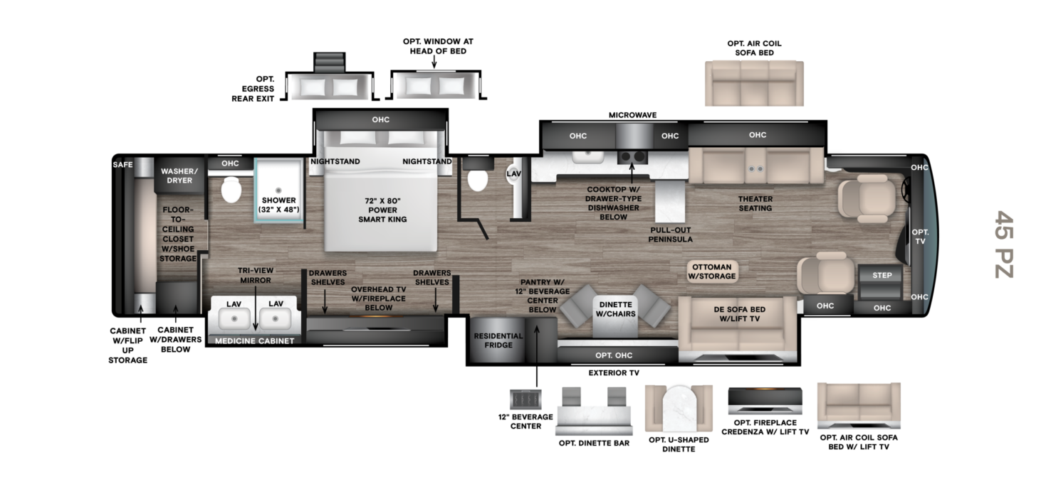 45 PZ (45' Bath & 1/2, Quad Slide, Walk-in Closet)