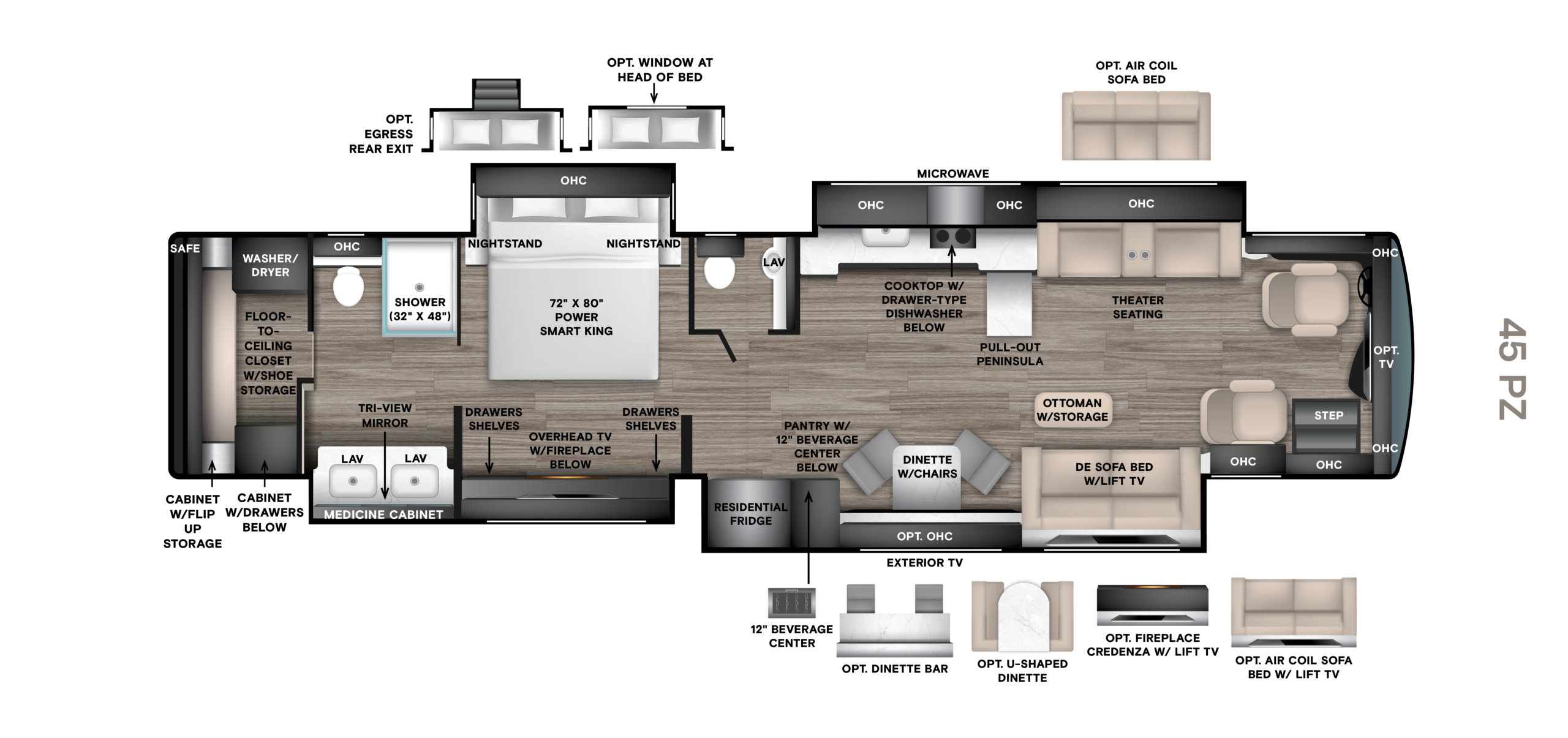 45 PZ (45' Bath & 1/2, Quad Slide, Walk-in Closet)